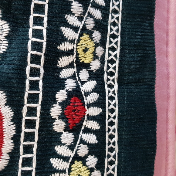 New Embroidered Mini Teal Corduroy Skirt - Picture 12 of 17